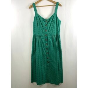 Timeless London Womens Organic Cotton Eyelet Midi Dress Size 8 Green Cottagecore